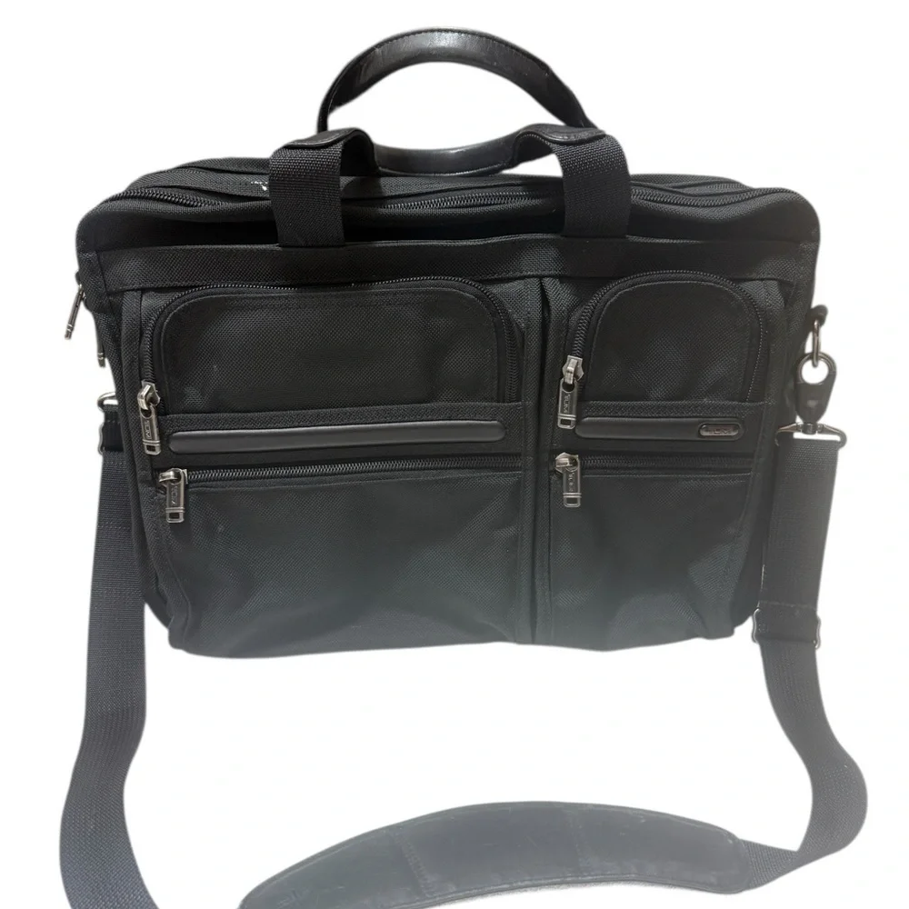 TUMI Alpha Expandable Briefcase Ballistic Nylon Laptop Messenger Bag Black